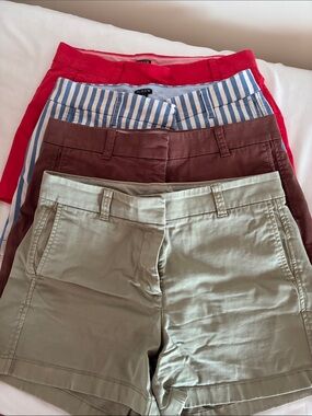 4 pair of Women's Shorts - Green, Brown, Blue Stripes & Red